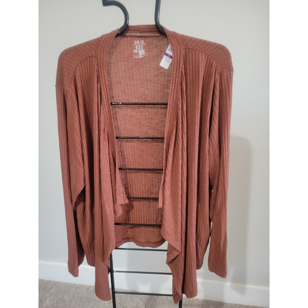 Hue Rust Brown Size 2X Ribbed Long Sleeve Cardigan NWT Rayon Poly Spandex Blend